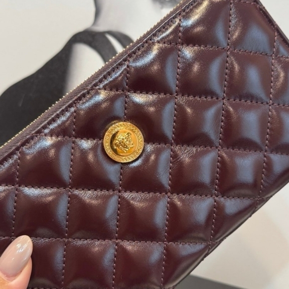Versace Quilted Deep Burgundy Leather Clutch BNWT/ FULL INCLUSION - Picture 2 of 7